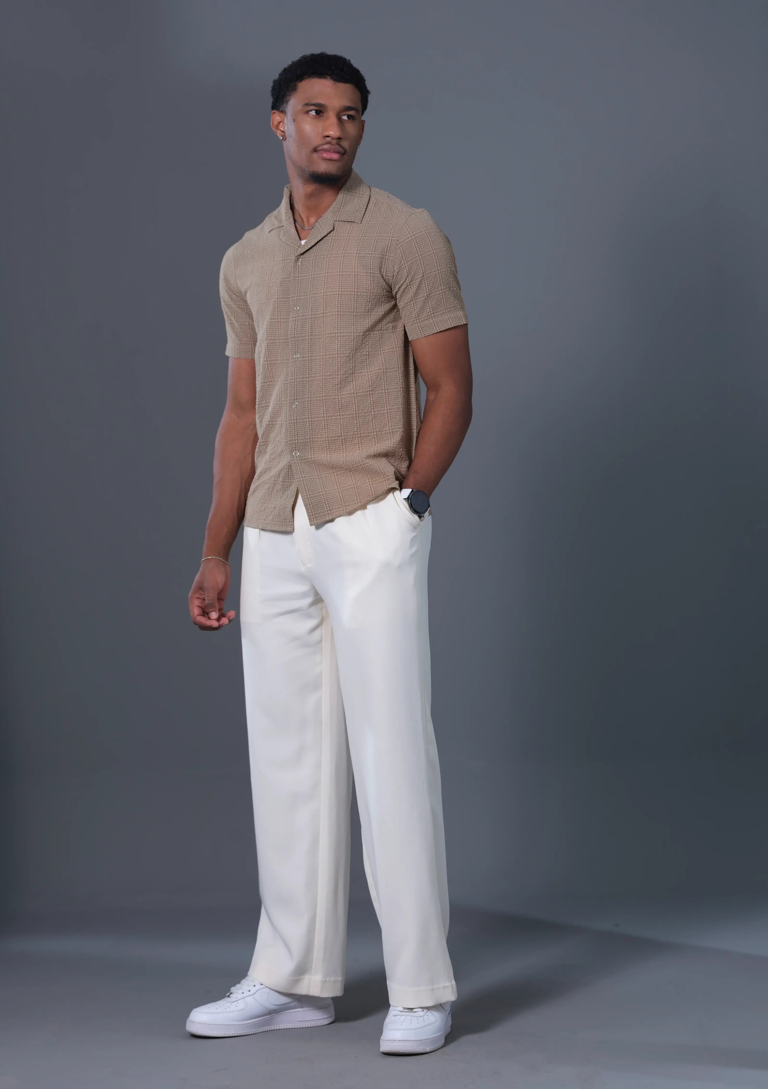 Men's Half Sleeve Cuban Shirt - Seersucker Lightweight