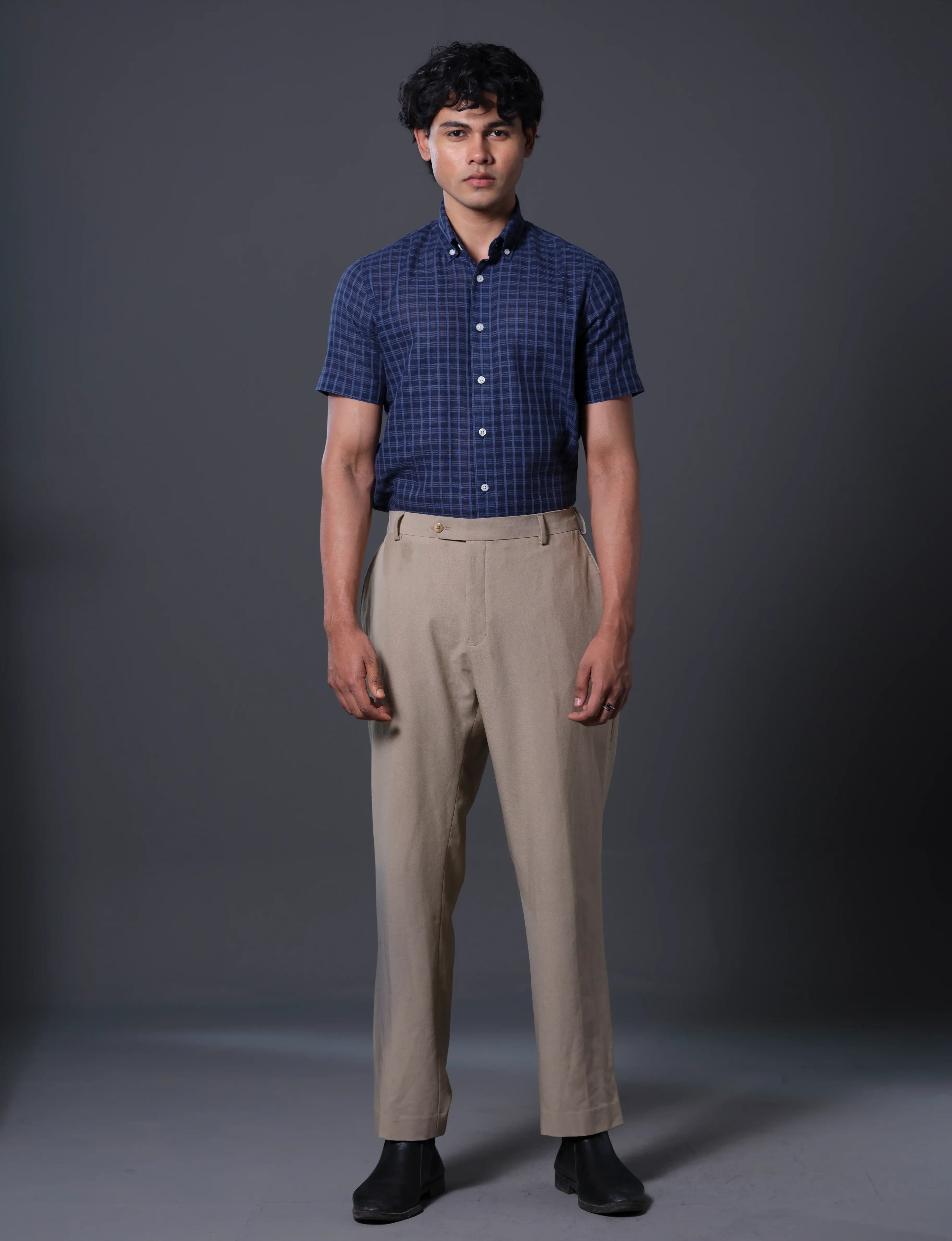Men's Checkered Cotton Half‑Sleeve Shirt | DSH-32