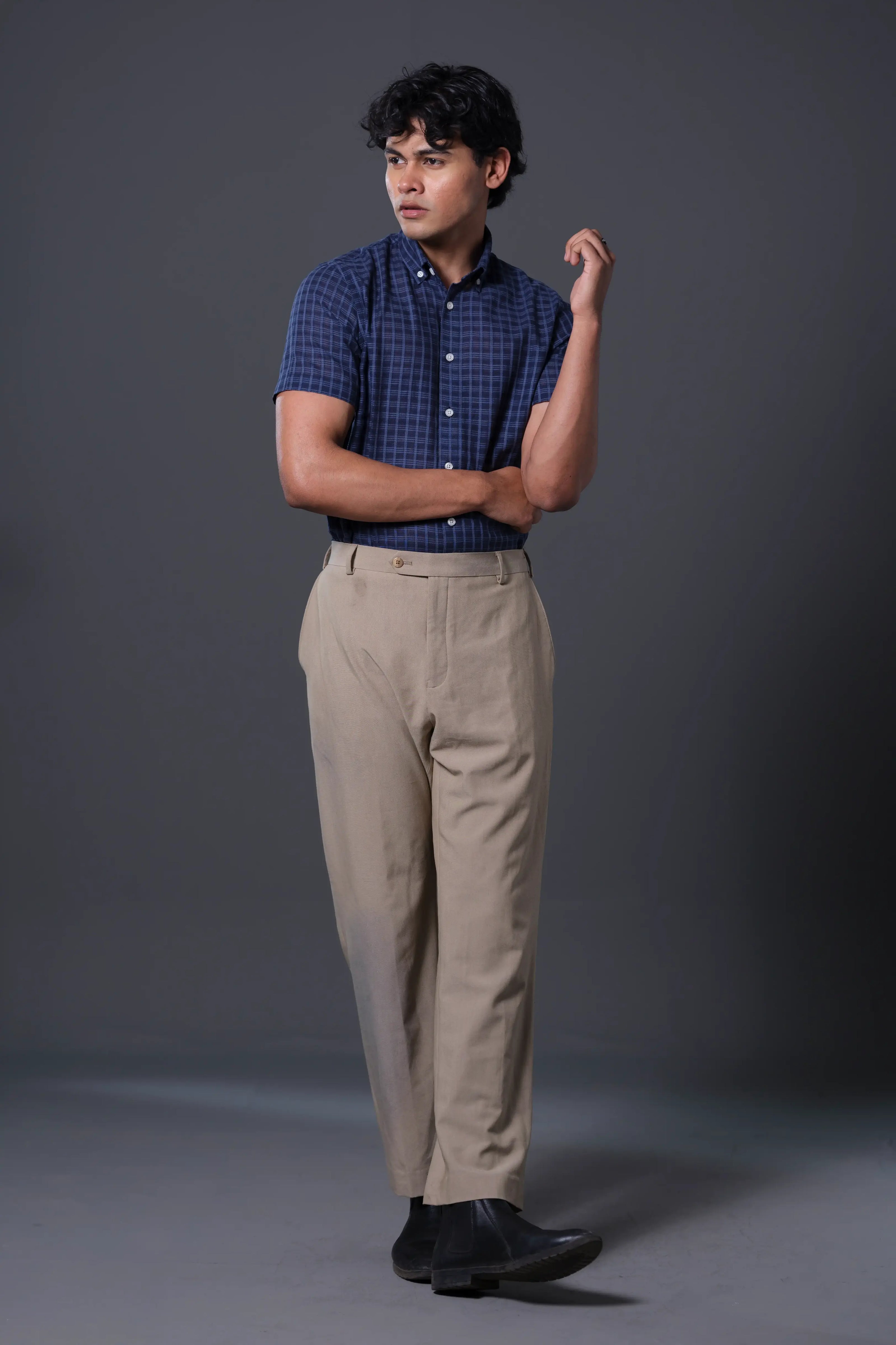 Men's Checkered Cotton Half‑Sleeve Shirt | DSH-32