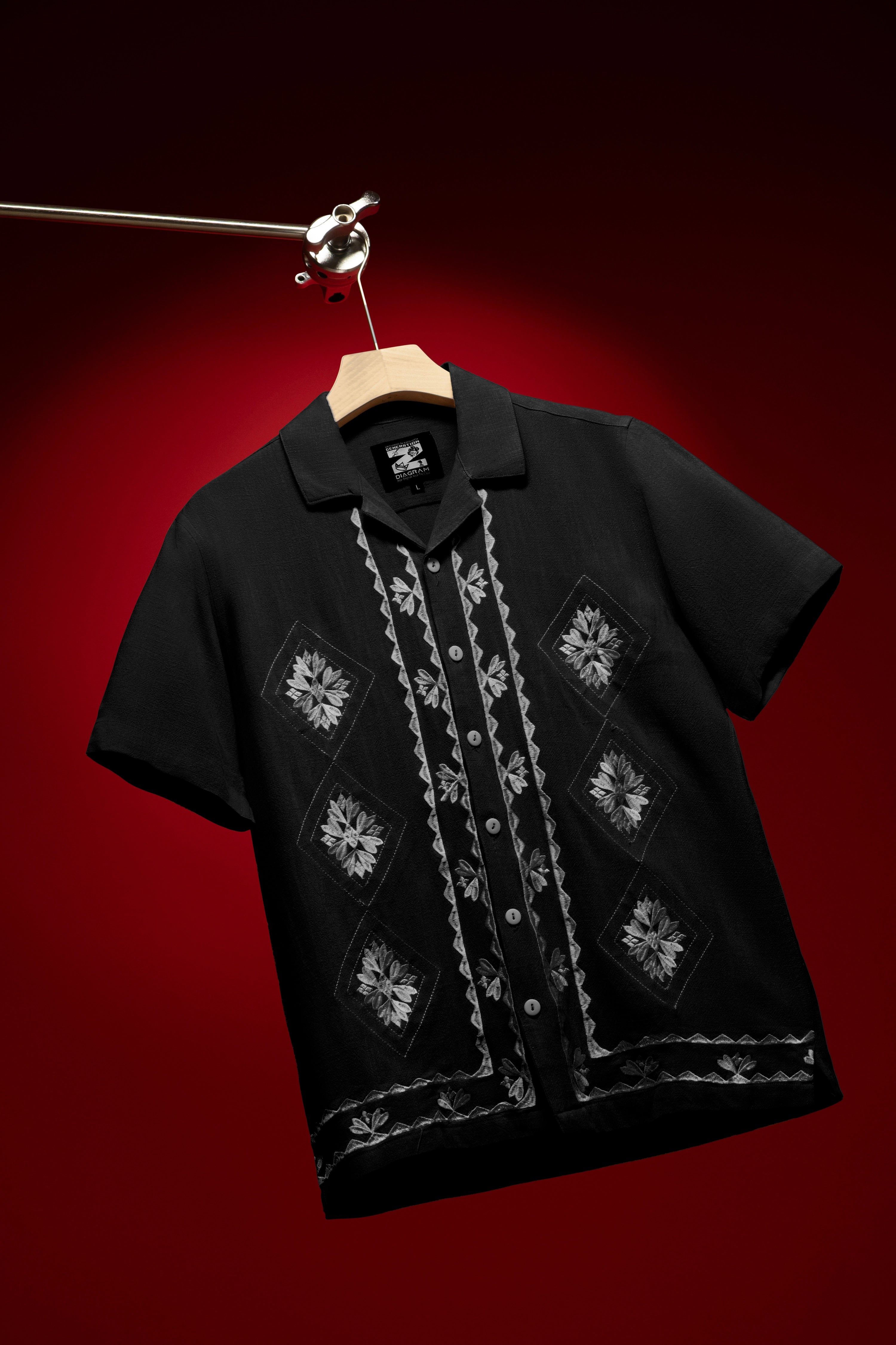 Men's Black Embroidered Cuban Shirt | DSH-48