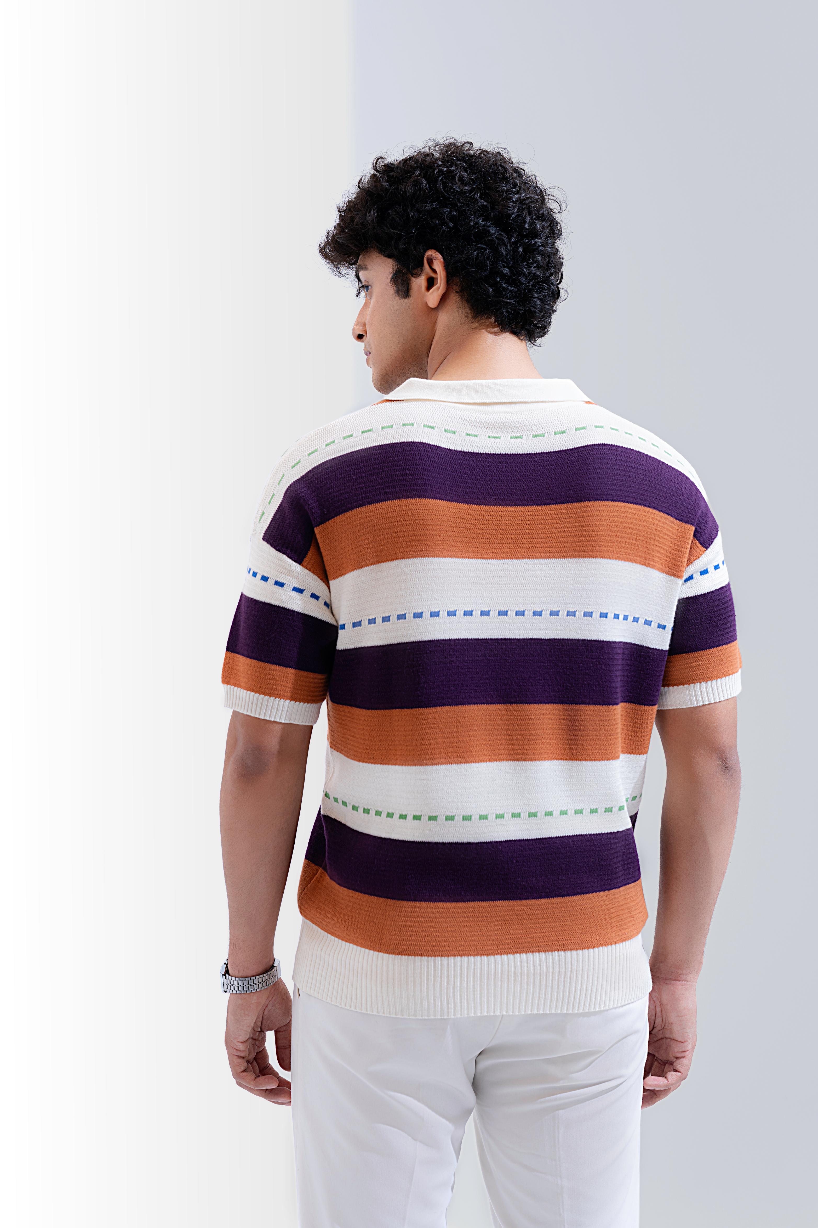 Men’s Retro Stripe Knit Polo Shirt – Cotton Summer Knit Polo | PD-58