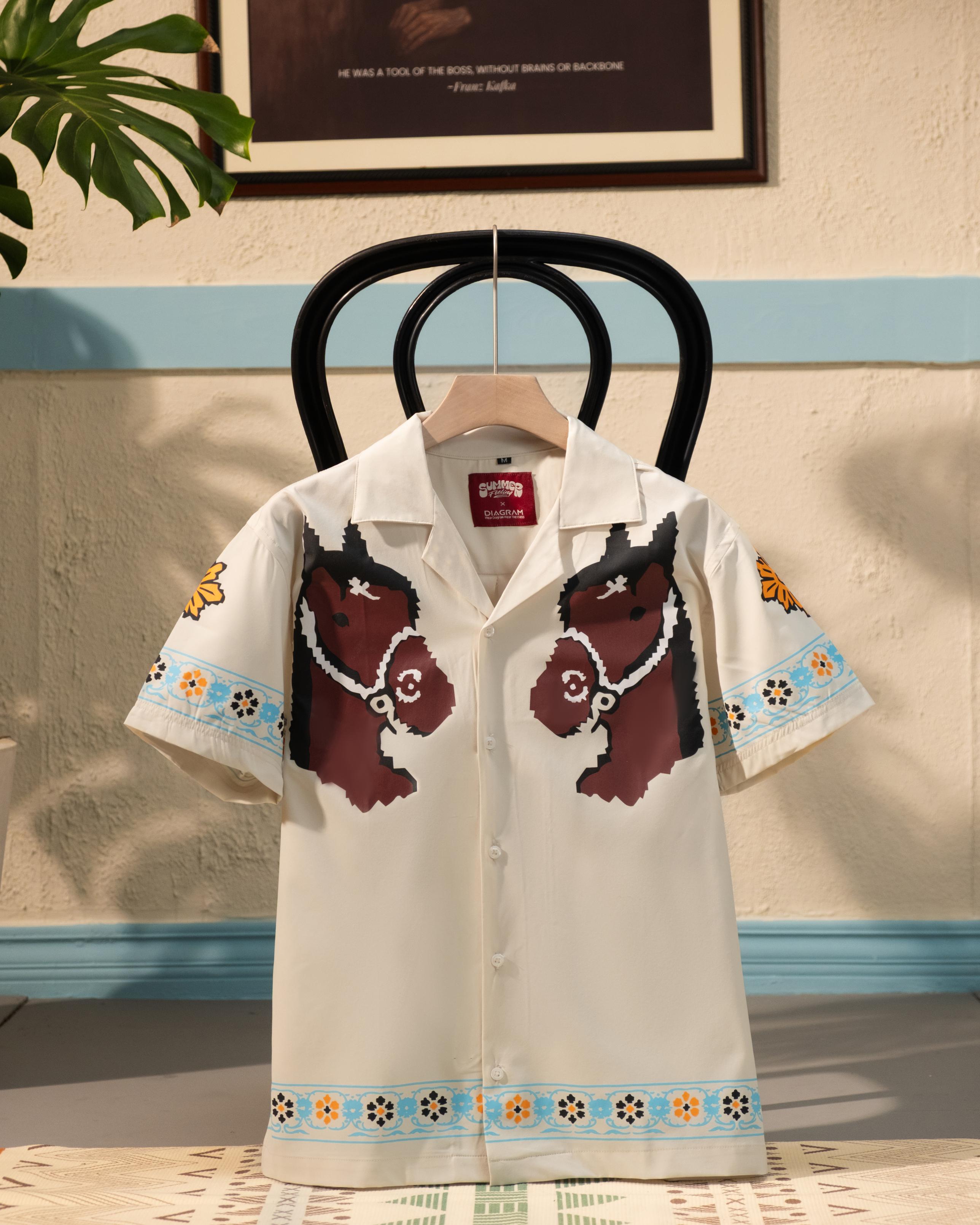 Men’s White Embroidered Cuban Collar Shirt – Relaxed Fit Summer Shirt | DSH-66