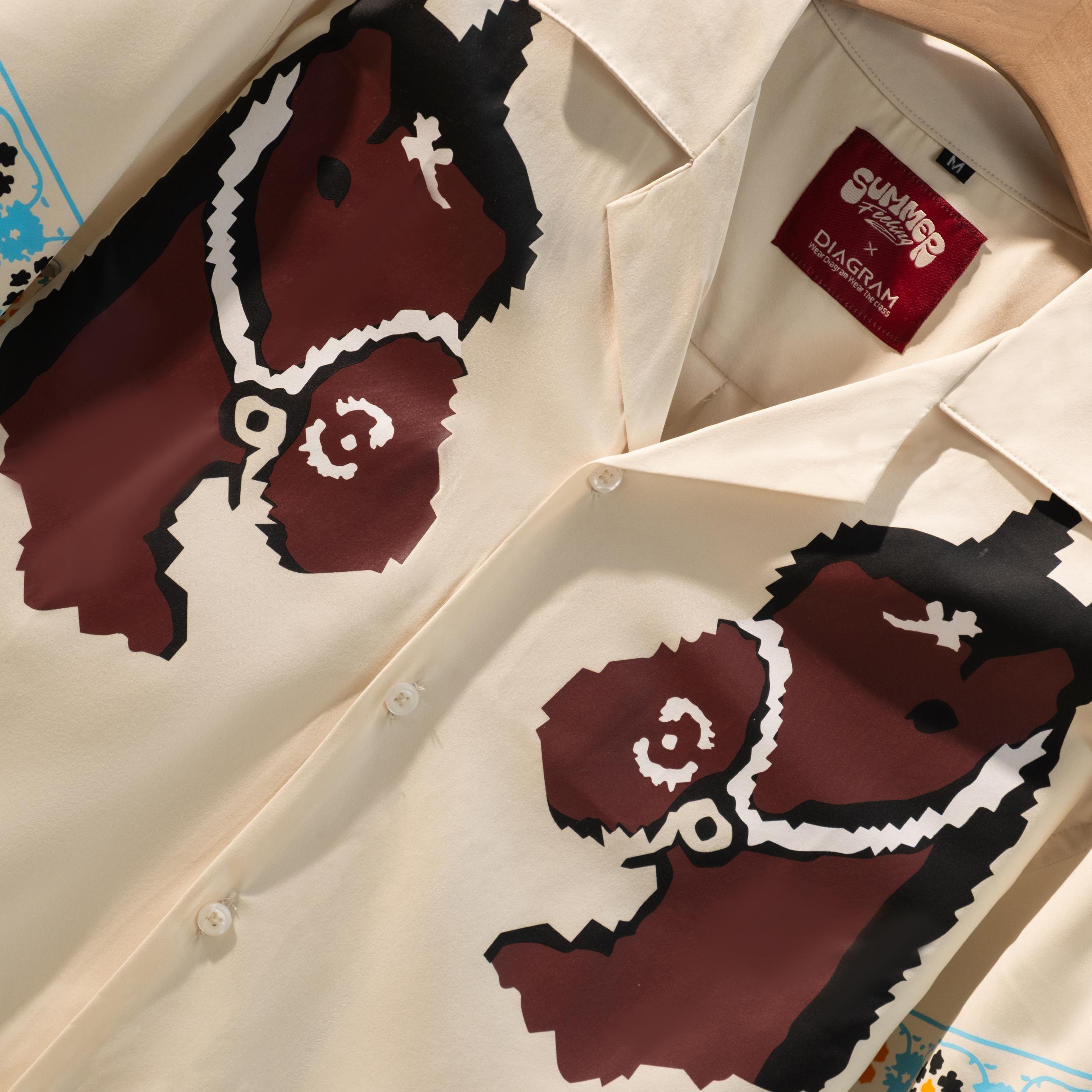 Men’s White Embroidered Cuban Collar Shirt – Relaxed Fit Summer Shirt | DSH-66