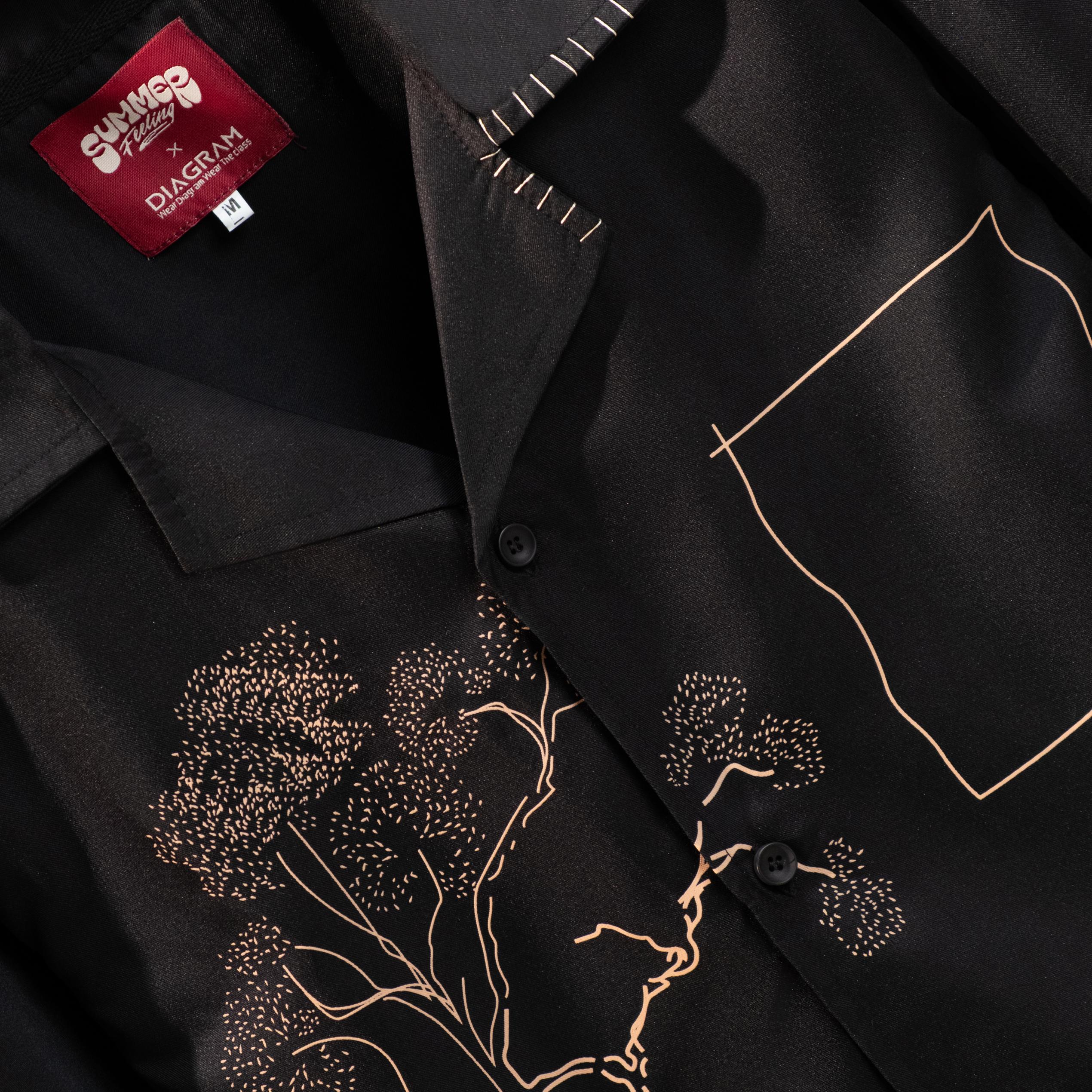 Men’s Black Abstract Line Art Shirt – Minimal Statement Cuban Shirt | DSH-70