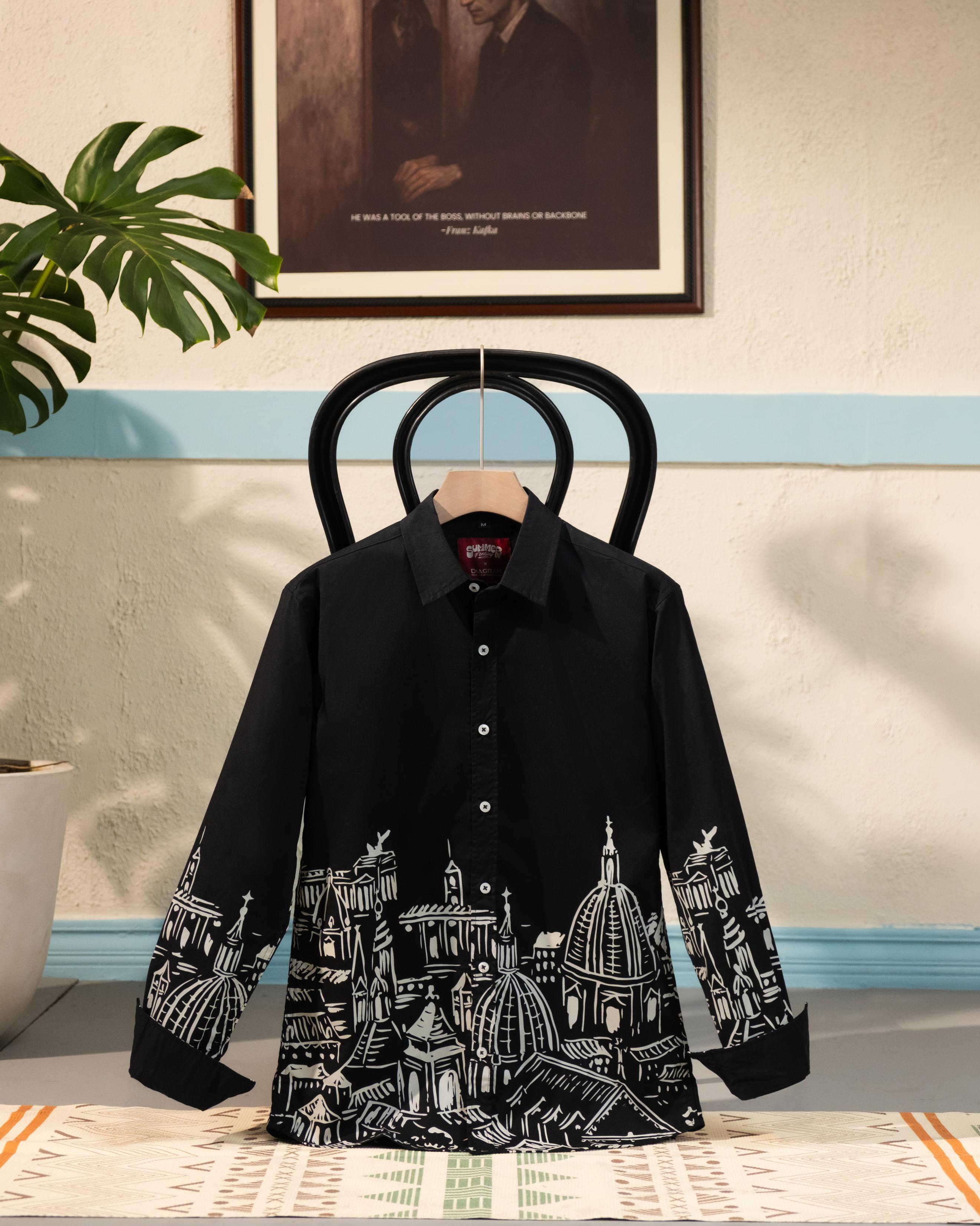Men’s Black Cityscape Print Shirt – Premium Cotton Statement Shirt | DSH-65