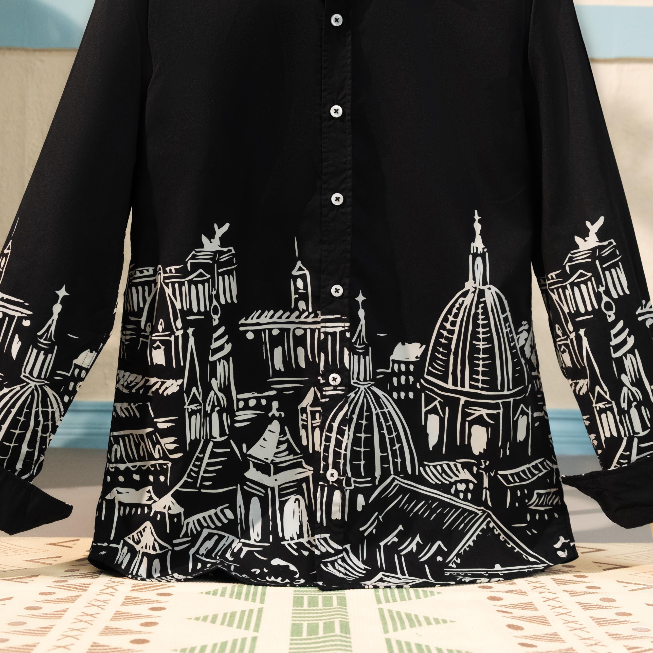 Men’s Black Cityscape Print Shirt – Premium Cotton Statement Shirt | DSH-65