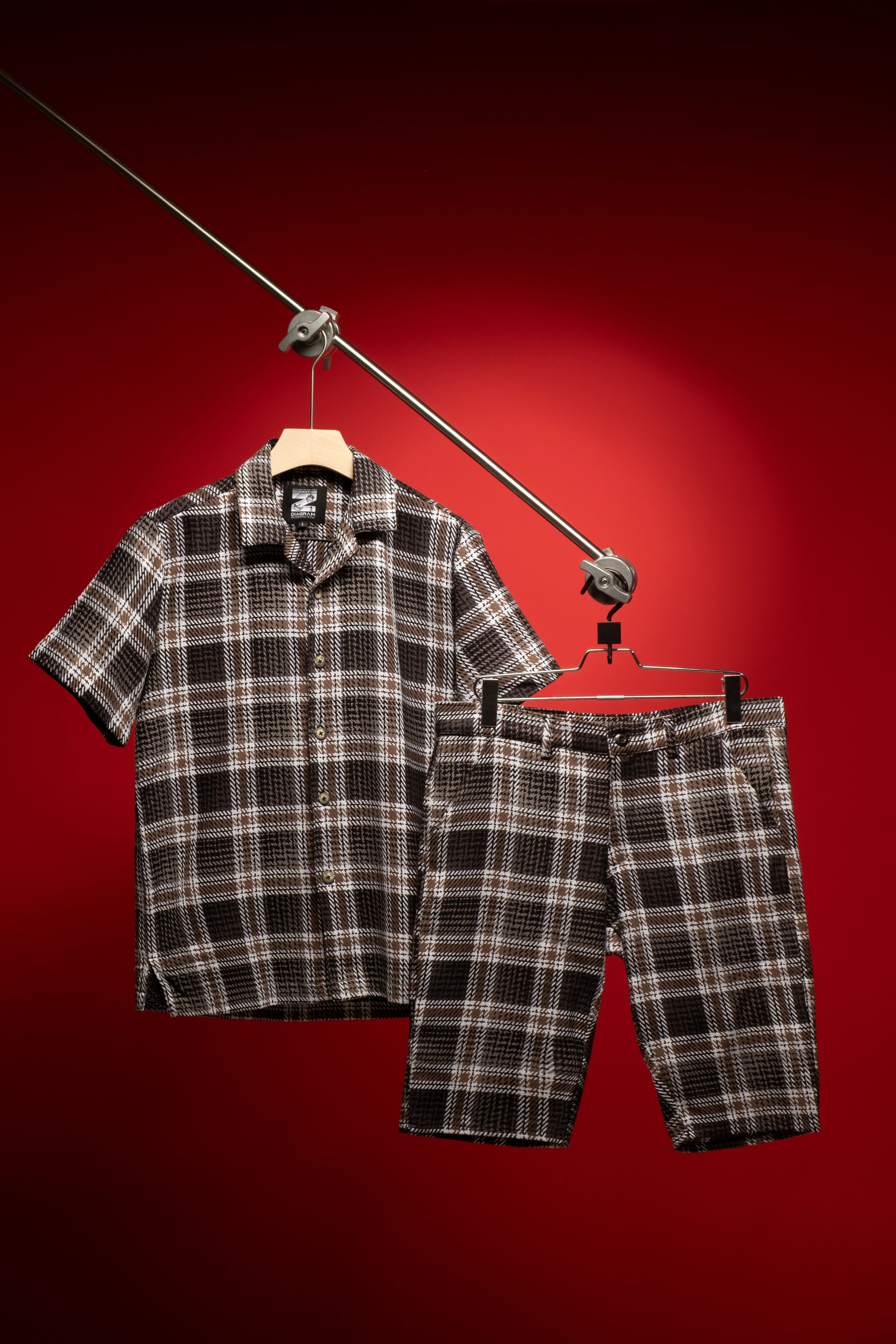 Men’s Black & White Waffle Check Summer Co-ord Set – Button Down Shirt & Shorts | TS-05