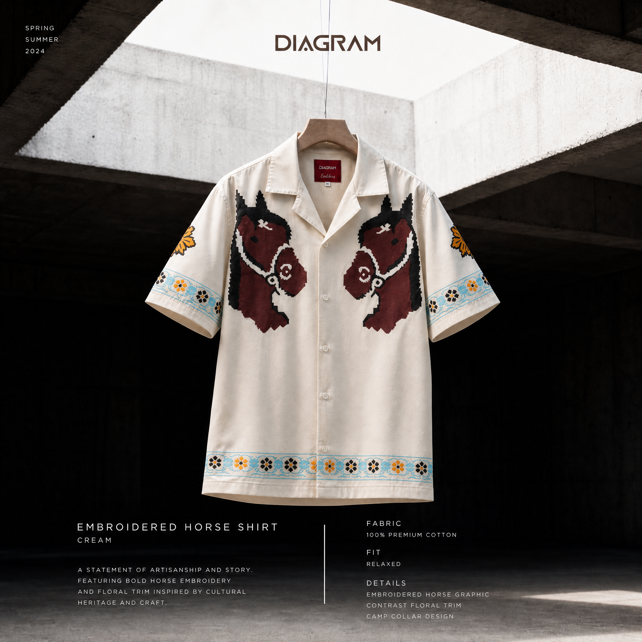 Men’s White Printed Cuban Collar Shirt – Relaxed Fit Summer Shirt | DSH-66