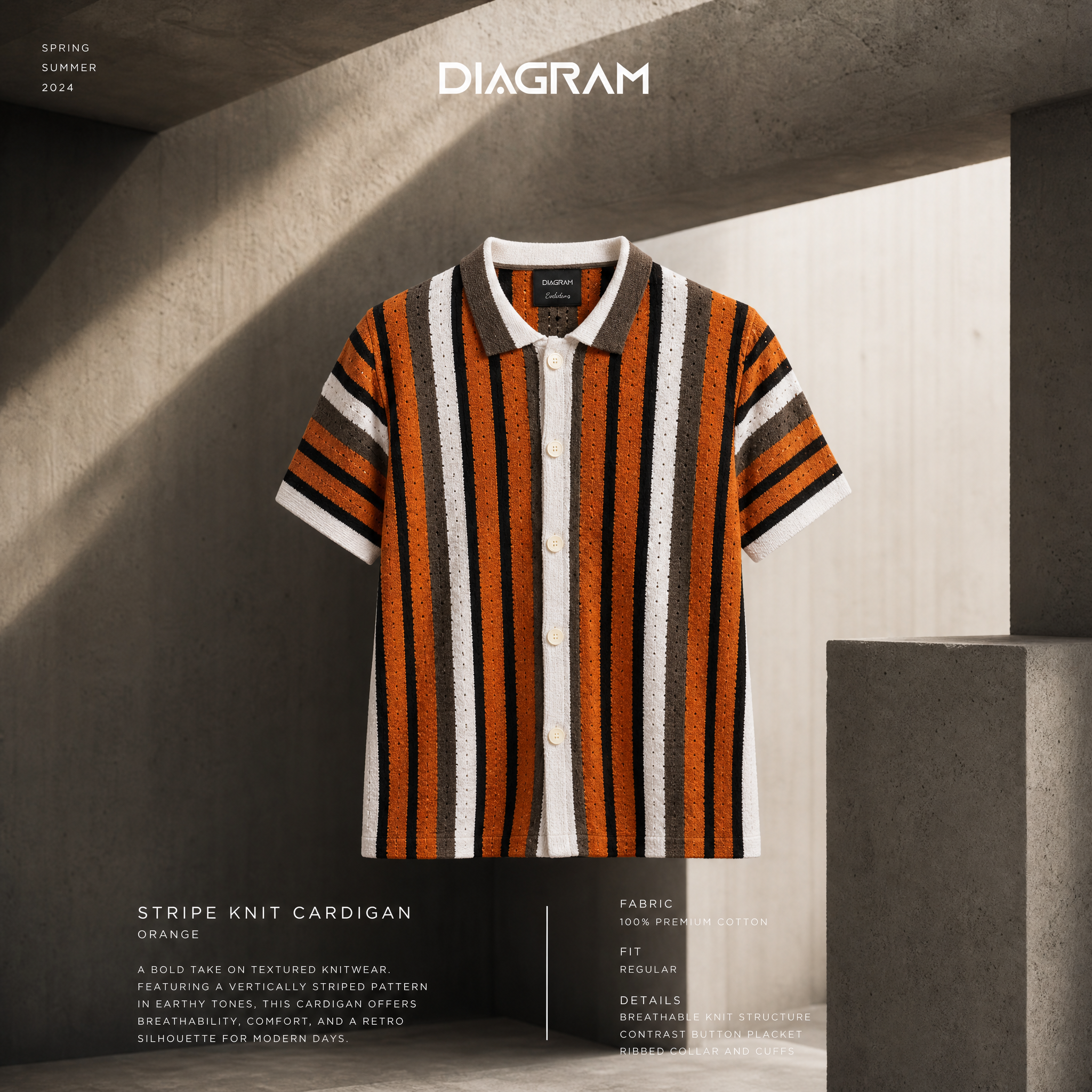 Men’s Vertical Stripe Knit Shirt – Breathable Retro Summer Short Sleeve Shirt | DSH-64