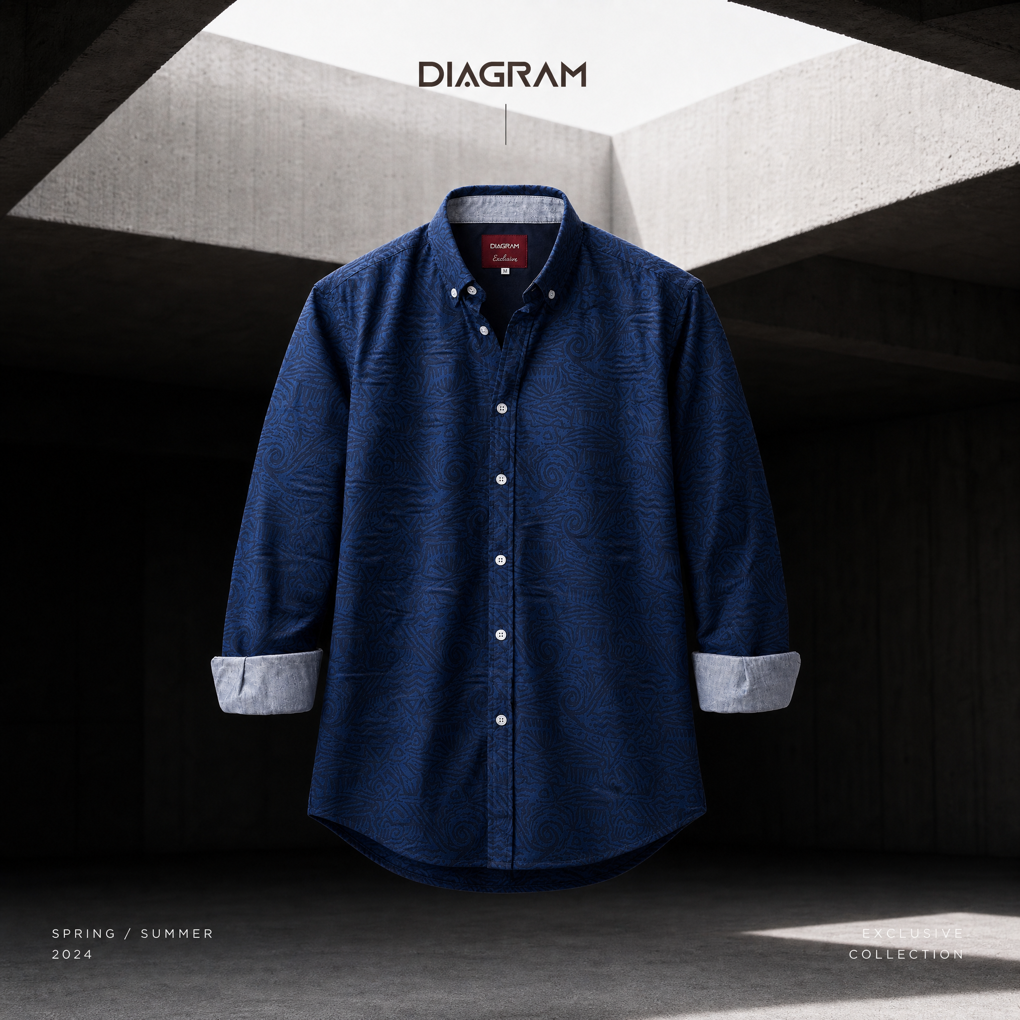 Men’s Midnight Blue Abstract Print Shirt – Slim Fit Cotton Casual Shirt | DSH-54