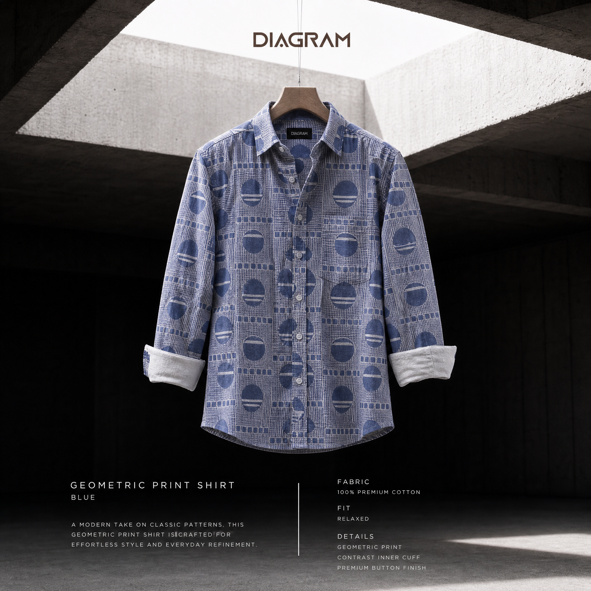 Men’s Dusty Blue Abstract Print Shirt – Slim Fit Cotton Casual Shirt | DSH-52
