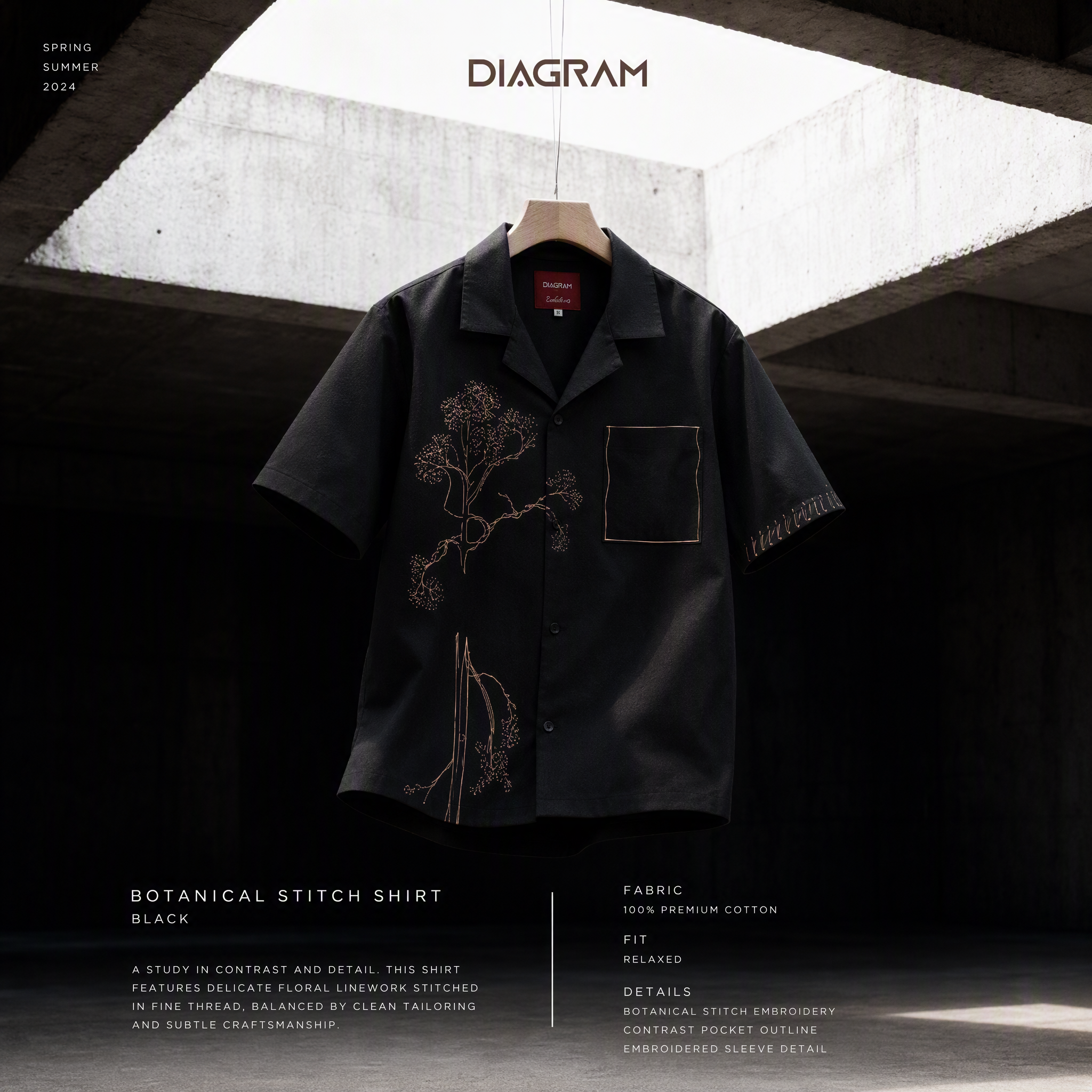 Men’s Black Abstract Line Art Shirt – Minimal Statement Cuban Shirt | DSH-70